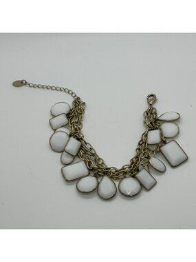 Vintage Y2K Chunky Gold-Tone 3-Strand White Glass Stone Drop Statement Bracelet